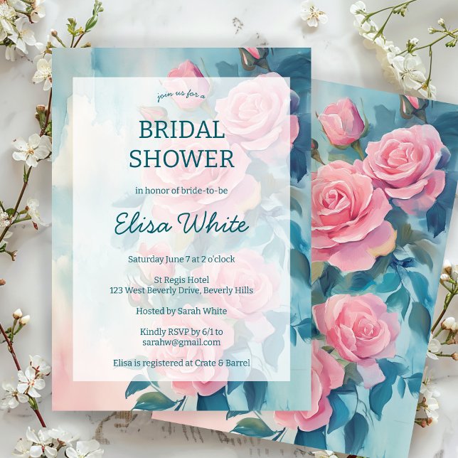 ANPASSNINGSBAR för Möhippa för rosa ros-målning Inbjudningar (Pink Roses Painting Bridal Shower CUSTOM Invitation
)