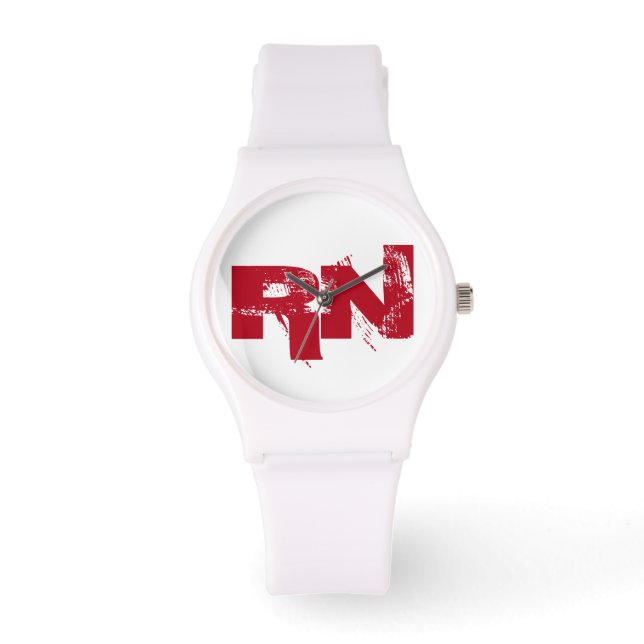 Anpassningsbar för Nurse RN White Red Typography Armbandsur (Framsida)