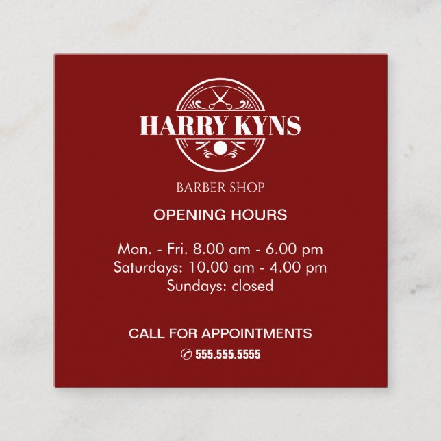 Anpassningsbar för öppettider för butiker fyrkantigt visitkort (Framsida)