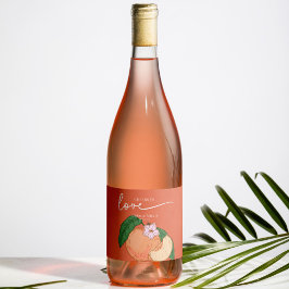 Anpassningsbar för Peach Bröllop Vin-etikett Vinflaska Etikett
