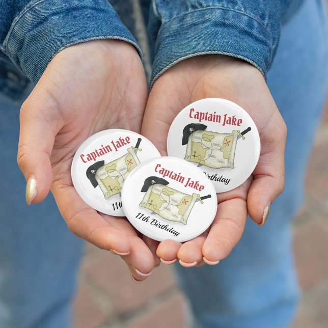 Anpassningsbar för Pirat-förmånen för Cute Barns f Knapp (Pirate themed birthday party custom buttons.)