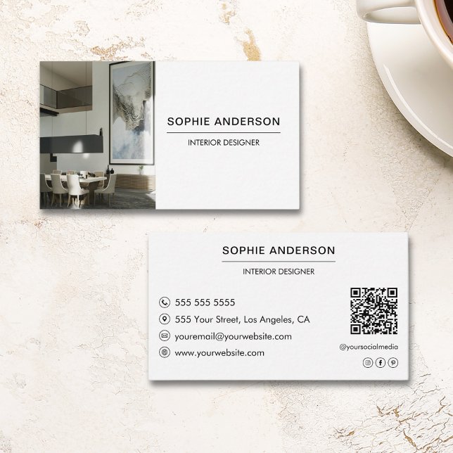 Anpassningsbar för professionell - vit foto QR Des Visitkort (Professional Custom Photo QR Designer White Business Card)