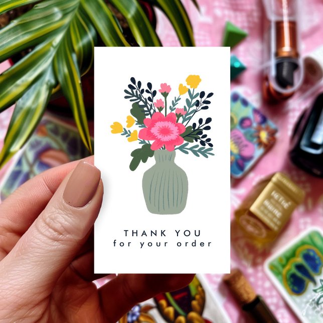 Anpassningsbar för QR-kodsorder för FLÖGARE VAS Visitkort (FLOWER VASE QR Code Order Thank You Custom Business Card
)