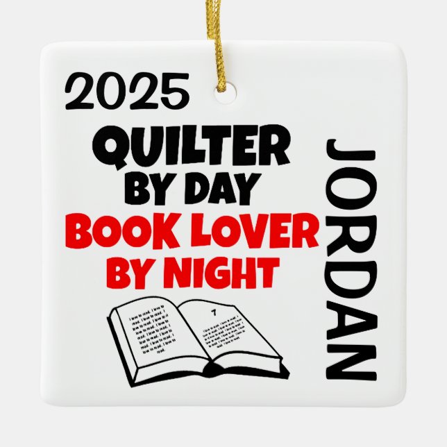 Anpassningsbar för Quilter kärlek Reading Julgransprydnad Keramik (Framsida)