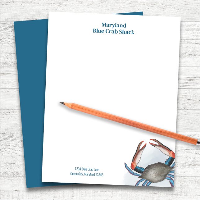 Anpassningsbar för Restaurang Blue Crab Business Brevhuvud (Blue Crab Personalized Stationery Letterhead.)