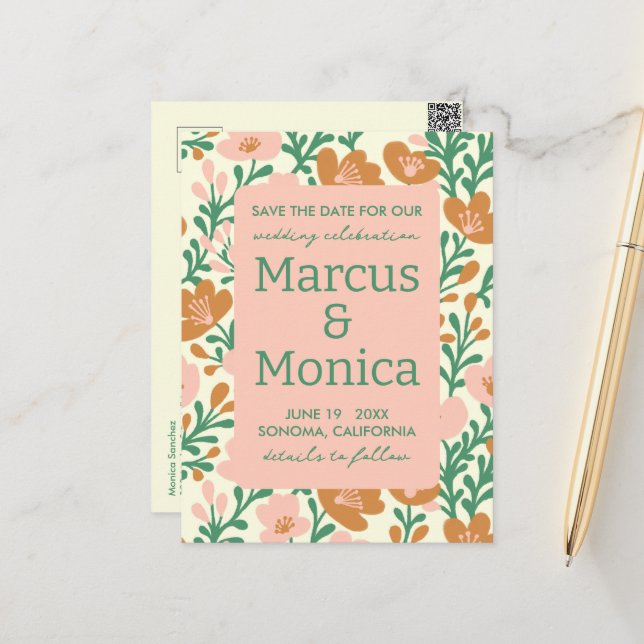 Anpassningsbar för Rosa av Grönt för Wildblomsterv Vykort (Fram/Back In Situ)