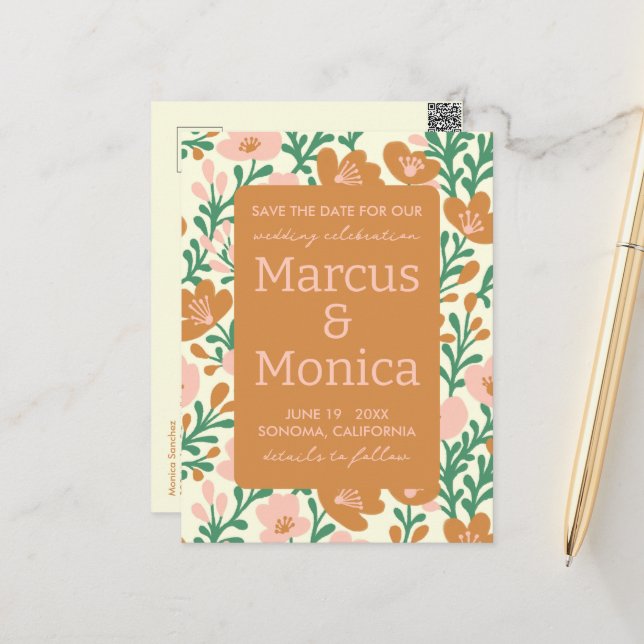 Anpassningsbar för Rosa av Grönt för Wildblomsterv Vykort (Fram/Back In Situ)