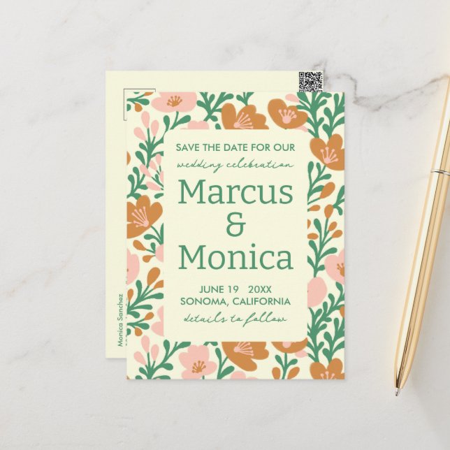 Anpassningsbar för Rosa av Grönt för Wildblomsterv Vykort (Fram/Back In Situ)