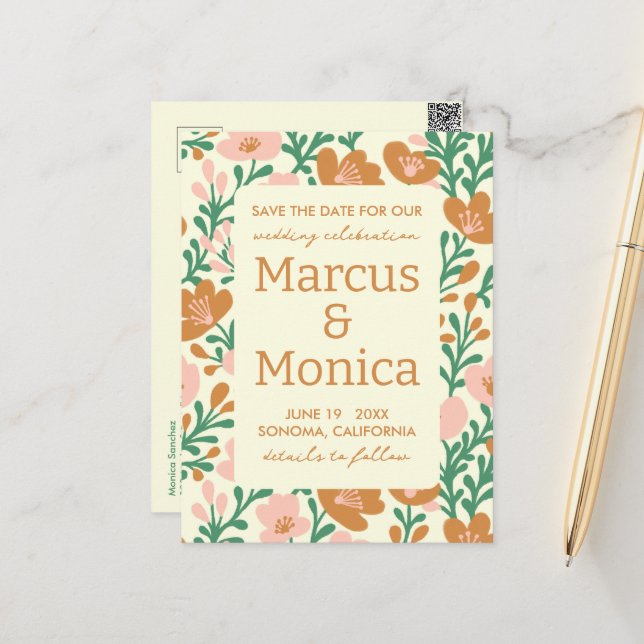 Anpassningsbar för Rosa av Grönt för Wildblomsterv Vykort (Fram/Back In Situ)