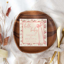 Anpassningsbar för Rosa Bow Blommigt Baby Shower Pappersservett