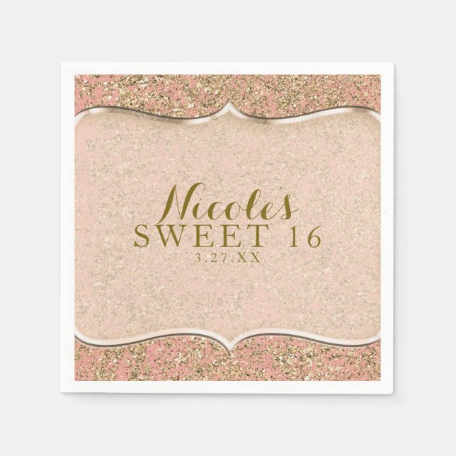 Anpassningsbar för rosa och Guld Glitter Glam Föde Pappersservett (Framsidan)