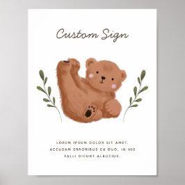 Anpassningsbar för Rustic Unge Bear Baby Shower Poster