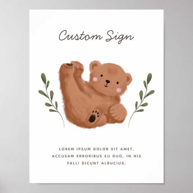Anpassningsbar för Rustic Unge Bear Baby Shower  Poster (Framsidan)