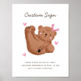 Anpassningsbar för Rustic Unge Bear Rosa Baby Show Poster