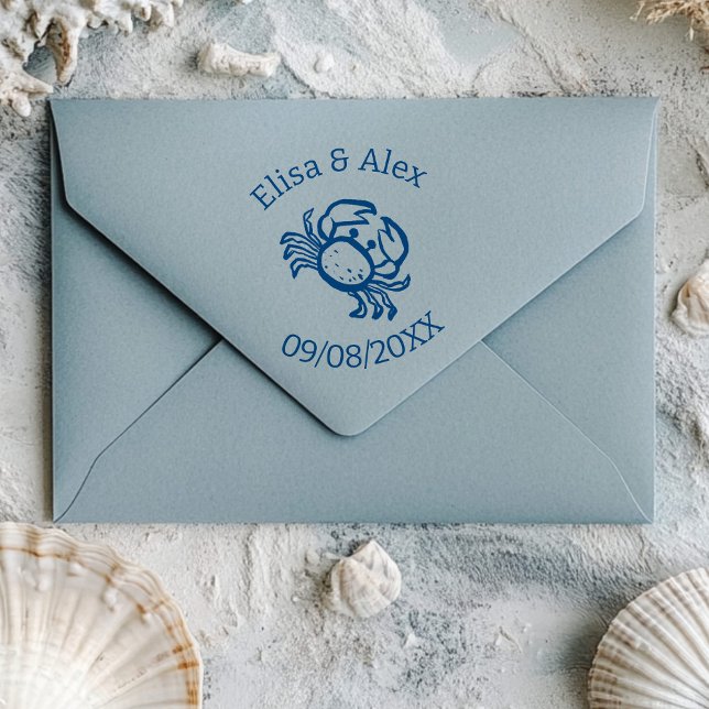 Anpassningsbar för Seashell Beach Wedding Cute CRA Självfärgande Stämpel (Seashell Beach Wedding Cute CRAB CUSTOM Self-inking Stamp
)
