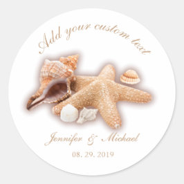 Anpassningsbar för Seashells Beach Destination Wed Runt Klistermärke