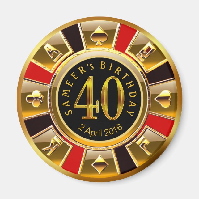 ANPASSNINGSBAR för Sheetal Vegas Casino Chip 40:e  Magnet (Framsidan)