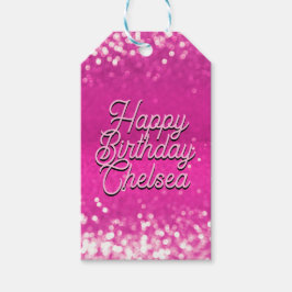 Anpassningsbar för shock rosa Glitter Bokeh Presentetikett