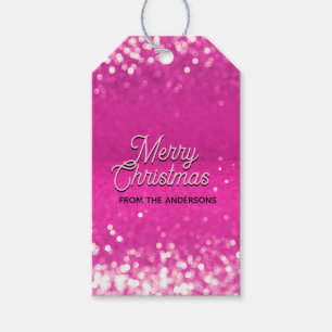 Anpassningsbar för shock rosa Glitter Bokeh Presentetikett