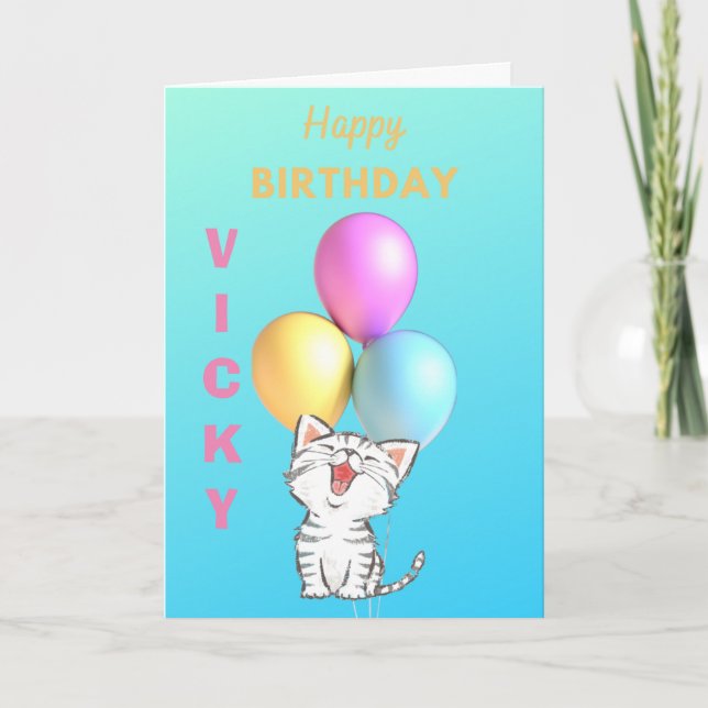 Anpassningsbar FÖR SINGKITTEN MED BALLOONER Kort (Framsida)