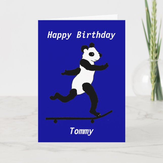 Anpassningsbar för Skateboarding Panda Birthday Ca Kort (Framsida)