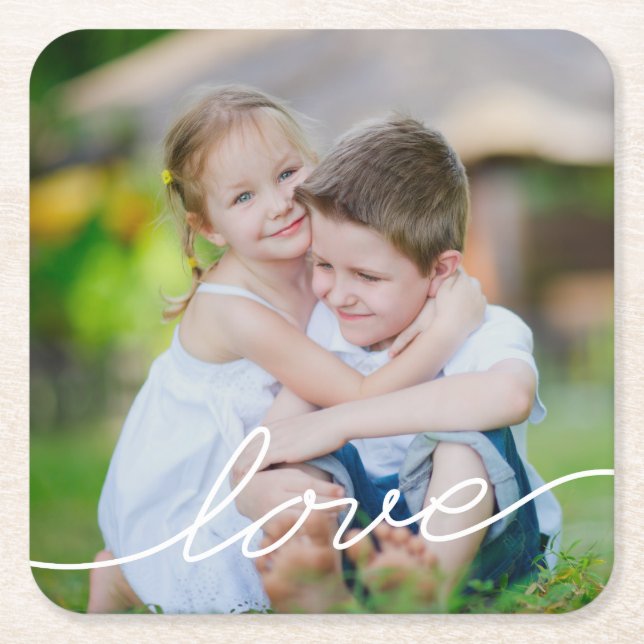 ANPASSNINGSBAR för skrivfoto för KÄRLEK Underlägg Papper Kvadrat (Framsidan)