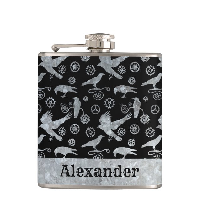 Anpassningsbar för små Steampunk Silver Zinc-redsk Fickplunta (Framsidan)