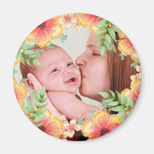 Anpassningsbar för söt Orange Blommigt Foto Magnet