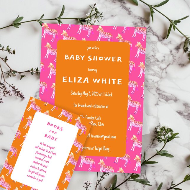 Anpassningsbar för spädbarn i  för färgade Zebröde Inbjudningar (Cute Colorful Zebras Custom Baby Shower Invitation Pink Orange Bold Bright
)