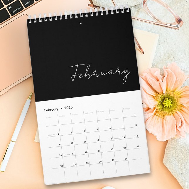 Anpassningsbar för svartvit, minimalistisk skriptt kalender (Skapare uppladdad)