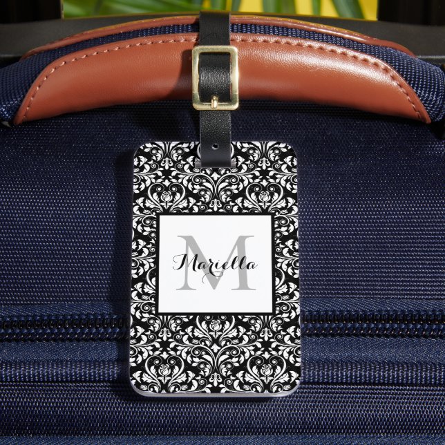 Anpassningsbar för svartvit monogram-skademask för bagagebricka (Framsida Insitu 2)