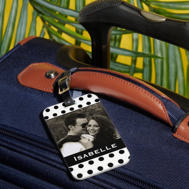Anpassningsbar för svartvit polka-punkt bagagebricka (Framsida Insitu 1)