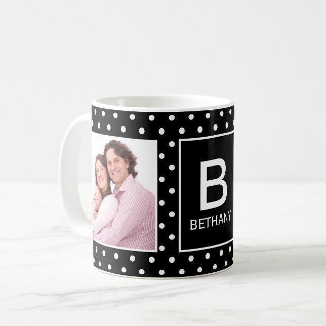 Anpassningsbar för svartvit polka-punkt, foto Mono Kaffemugg (Framsida vänster)