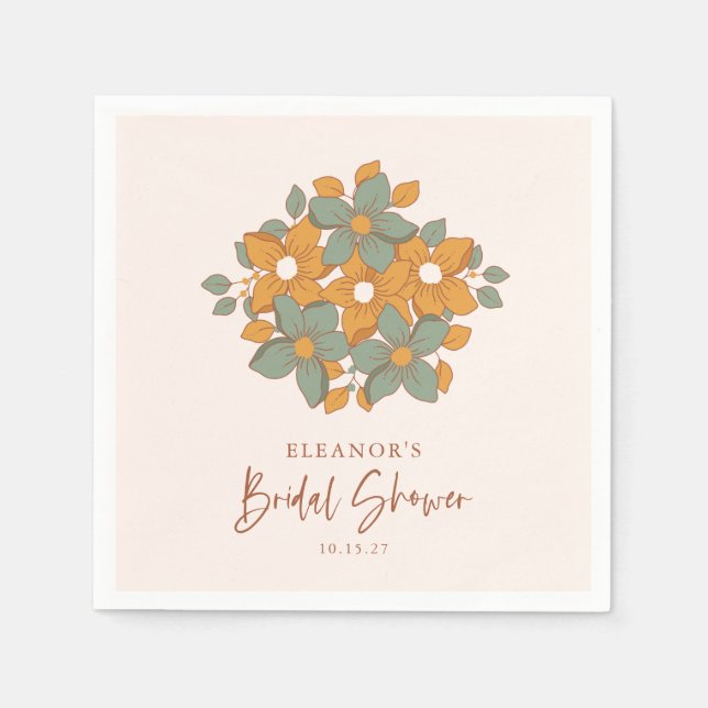 Anpassningsbar för Teal Gult Boho Retro Blommigt M Pappersservett (Framsidan)