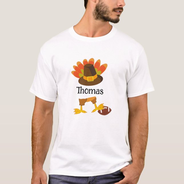 Anpassningsbar för Tecknad av Thanksgiving för fot T Shirt (Framsida)