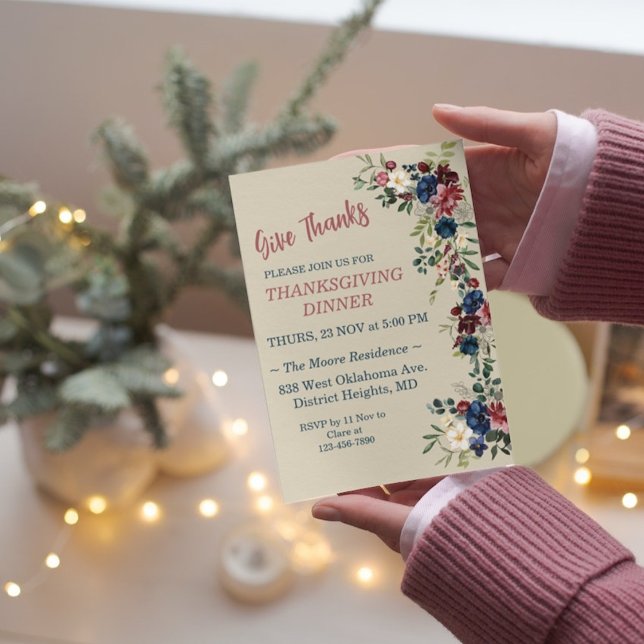Anpassningsbar för Thanksgiving av blommigtens tem Inbjudningar (Skapare uppladdad)