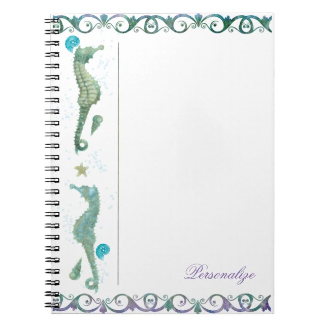 Anpassningsbar för två sjöhästar, vattenfärgssegme anteckningsbok med spiral (Framsidan)