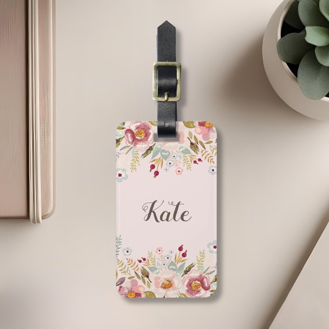 Anpassningsbar för vattenfärgen Blommigt Monogram  Bagagebricka (Skapare uppladdad)