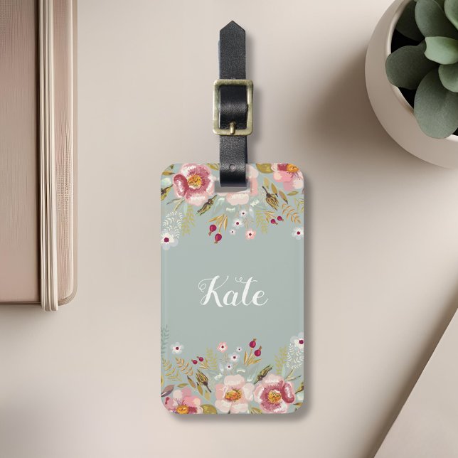 Anpassningsbar för vattenfärgen Blommigt Monogram  Bagagebricka (Skapare uppladdad)