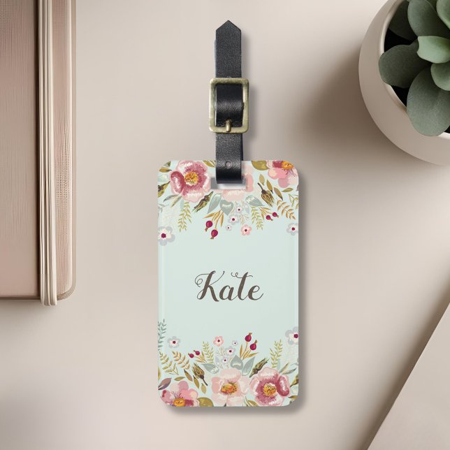 Anpassningsbar för vattenfärgen Blommigt Monogram  Bagagebricka (Skapare uppladdad)