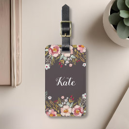 Anpassningsbar för vattenfärgen Blommigt Monogram Bagagebricka