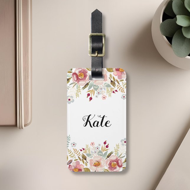 Anpassningsbar för vattenfärgen Blommigt Monogram  Bagagebricka (Skapare uppladdad)