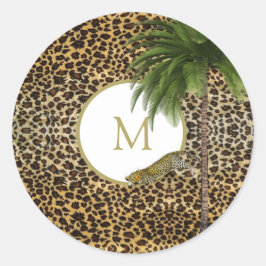 Anpassningsbar för Vilden i Monogram Leopard Print Runt Klistermärke