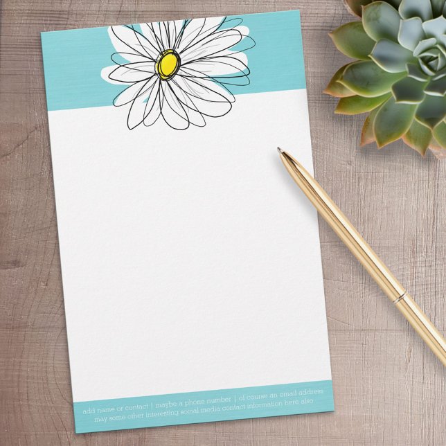 Anpassningsbar för vit och Gult  för vit Daisy Brevpapper (Personalized Stationery)