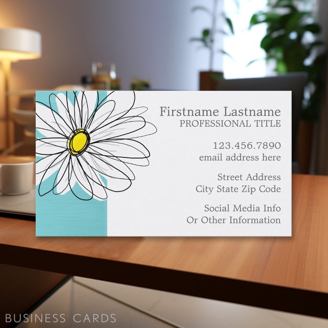 Anpassningsbar för vit och Gult  för vit Daisy Visitkort (Personalized Printed Business Cards)