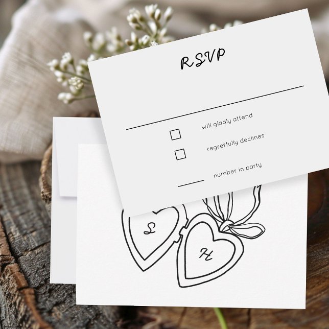 Anpassningsbar för Whimsical Heart Locket Doodle S OSA Kort (Whimsical Heart Locket Doodle Sketch CUSTOM RSVP Card
)