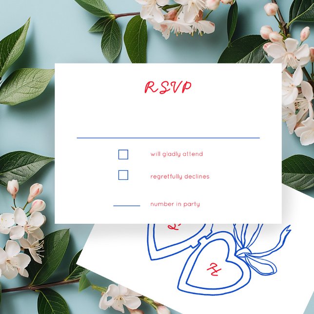 Anpassningsbar för Whimsical Heart Locket Doodle S OSA Kort (Whimsical Heart Locket Doodle Sketch CUSTOM RSVP Card
)