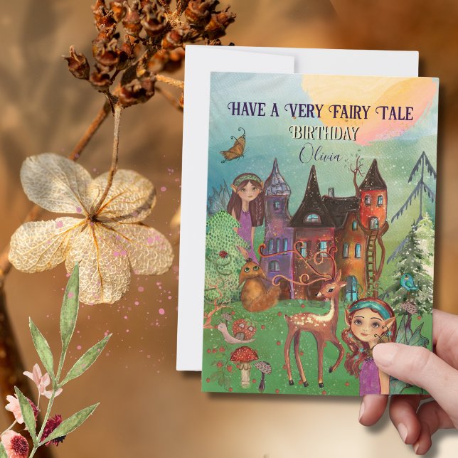 Anpassningsbar Förändrat jägeläggskort för skogsbr Julkort (Custom Enchanted Forest Fairy Tale Birthday Card )