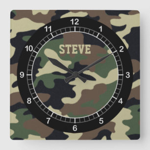 Anpassningsbar Forest Camo Wall Clock Fyrkantig Klocka