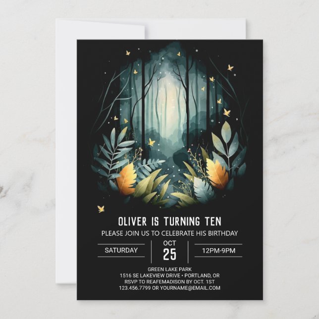 Anpassningsbar Forest Whimsical Woodland Birthday Inbjudningar (Framsida)